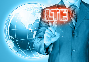 businessman is pushing his finger on lte button