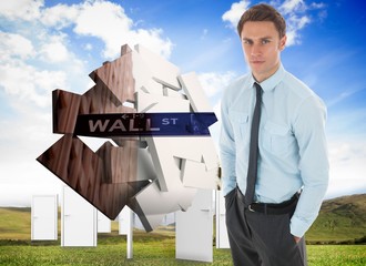 Poster - Composite image of serious businessman with hands in pockets