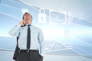 Poster - Composite image of smiling businessman holding his jacket