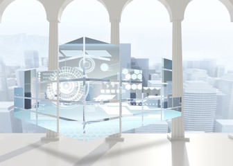 Poster - Composite image of interface on abstract screen