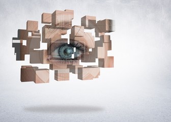 Poster - Composite image of eye analysis on abstract screen