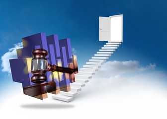 Poster - Composite image of hammer and gavel on abstract screen