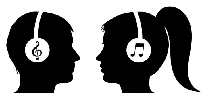 Man and woman listening to music
