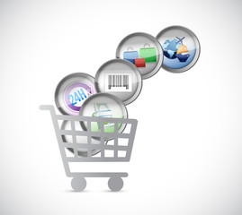 shopping car and e commerce buttons. illustration