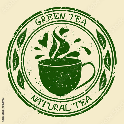 Photo Green tea stamp with cup