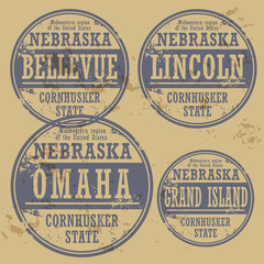 Wall Mural - Grunge rubber stamp set with names of Nebraska cities