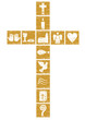 christliches Kreuz mit diversen Symbolen