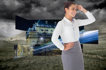 Poster - Composite image of smiling thoughtful businesswoman