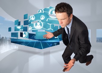 Poster - Composite image of businessman posing with arms out