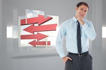 Poster - Composite image of thoughtful businessman with hand on chin