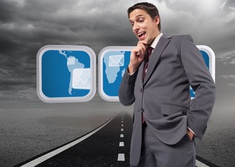 Poster - Composite image of thoughtful businessman with hand on chin