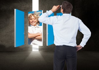 Poster - Composite image of thinking businessman tilting glasses
