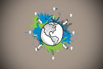 Poster - Composite image of earth and arrows on paint splashes
