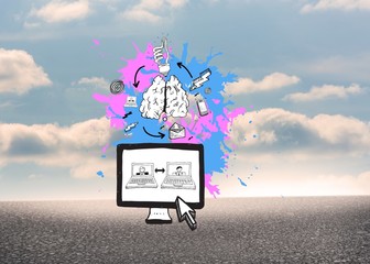 Poster - Composite image of video chat concept on paint splashes