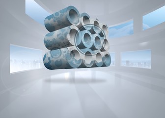 Poster - Composite image of cogs and wheels on abstract screen
