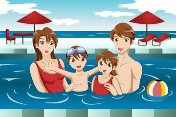 Wall Mural - Family in a swimming pool