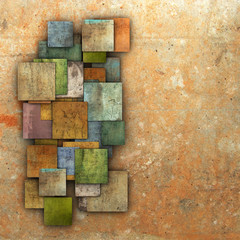 Wall Mural - 3d fragmented multiple color square tile grunge pattern backdrop