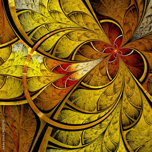 Obraz w ramie Dark yellow and orange fractal flower