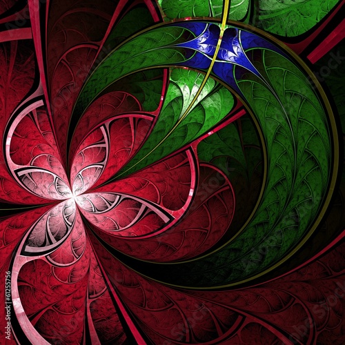 Naklejka - mata magnetyczna na lodówkę Dark red and green fractal flower