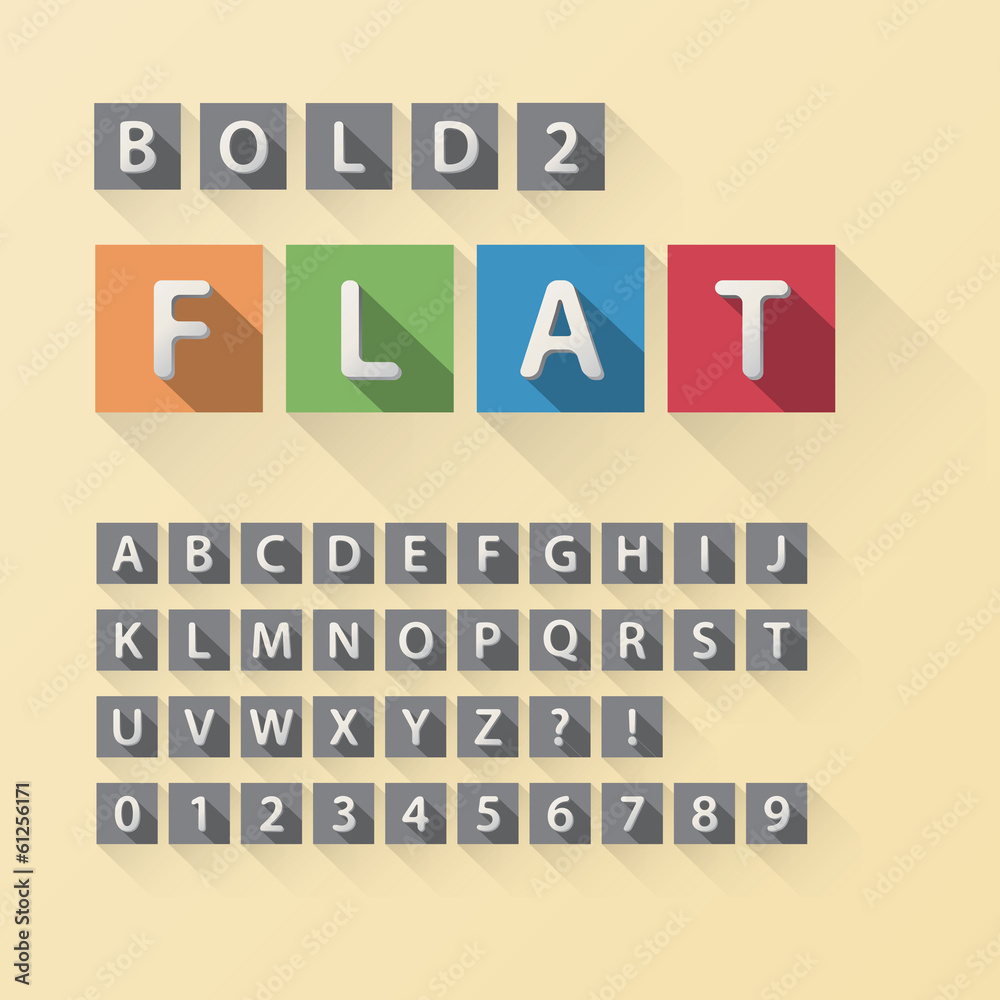 Rounded Flat Font and Numbers in Square, Eps 10 Vector, Editable