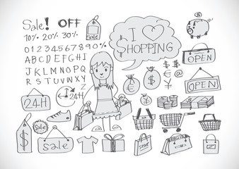  Hand draw sketch Shopping icons set