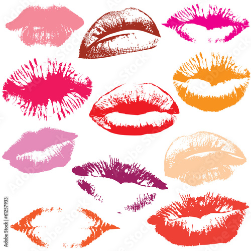 Naklejka dekoracyjna Set of glossy lips in tender kiss.