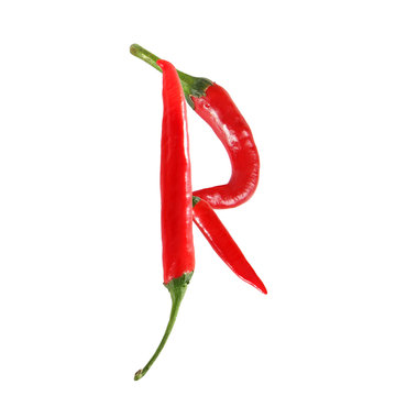 Font made of hot red chili pepper isolated on white - letter R