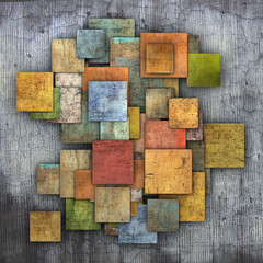 Wall Mural - fragmented multiple color square tile grunge pattern backdrop