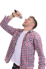 Poster - Young musician singing, isolated on white