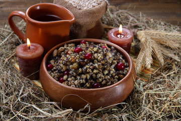 Bowl with kutia -  traditional Christmas sweet meal in Ukraine,