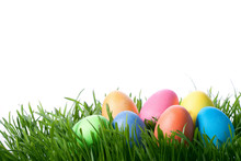 Easter Color Eggs On Green Grass