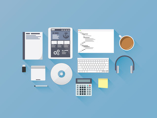 Poster - Web development coding flat icon set vector illustration