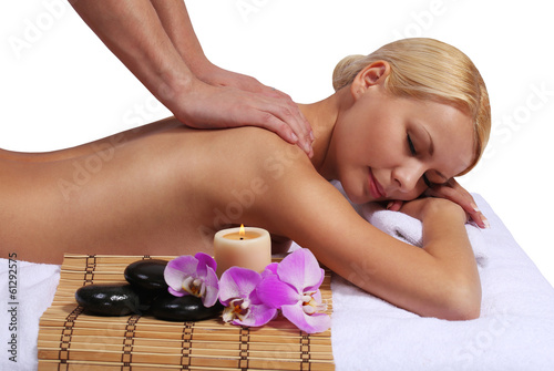 Tapeta ścienna na wymiar Spa Massage. Beautiful Blonde Woman Getting Body Massage