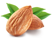 Almonds With Leaves Isolated.