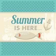 Retro Vintage Summer Poster With Sea, Anchor And Fish