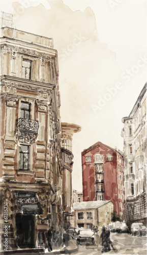 Naklejka ścienna watercolor illustration of city scape.