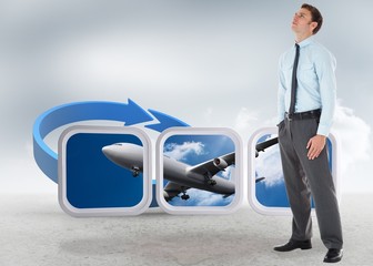 Poster - Composite image of serious businessman standing with hand in