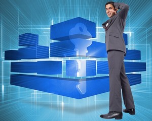 Poster - Composite image of thinking businessman scratching head