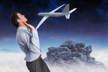 Poster - Composite image of businessman standing with arms pushing up