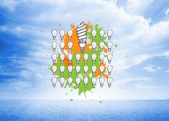 Poster - Composite image of lgiht bulbs on paint splashes