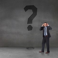 Poster - Composite image of stressed businessman with hands on head