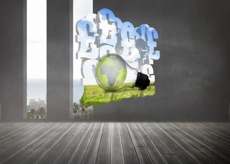 Poster - Composite image of earth in light bulb on abstract screen
