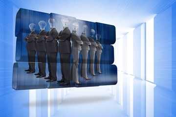 Poster - Composite image of light bulb business people on abstract screen