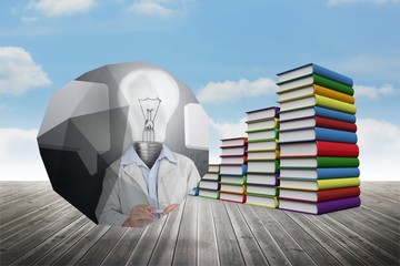 Poster - Composite image of light bulb man on abstract screen