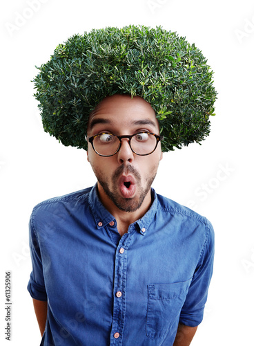 Young Cross Eyed Man With Green Bush Instead Hair Buy This Stock