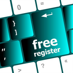 Poster - free register computer keyboard key showing internet concept