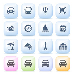 Poster - Travel icons on color buttons.