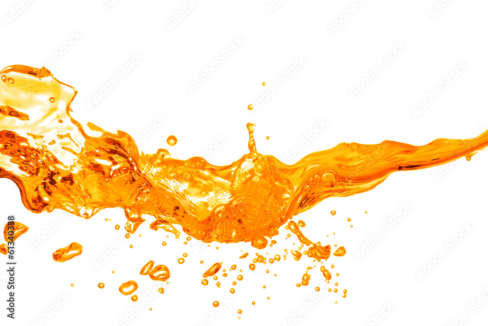 orange water splash isolated on white - obrazy, fototapety, plakaty 