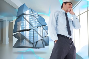 Poster - Composite image of thoughtful businessman with hand on chin