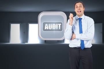 Poster - Composite image of thinking businessman holding pen